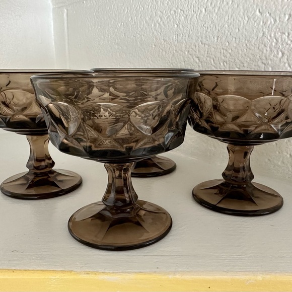 Noritake Perspective Sherbet Cup Glass Smoke Grey Japan Dessert Dish set of 4 - Picture 4 of 5